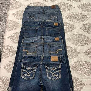 4 pairs of gently worn jeans. 2 American Eagle, 1 Amethyst, 1 Maurices.